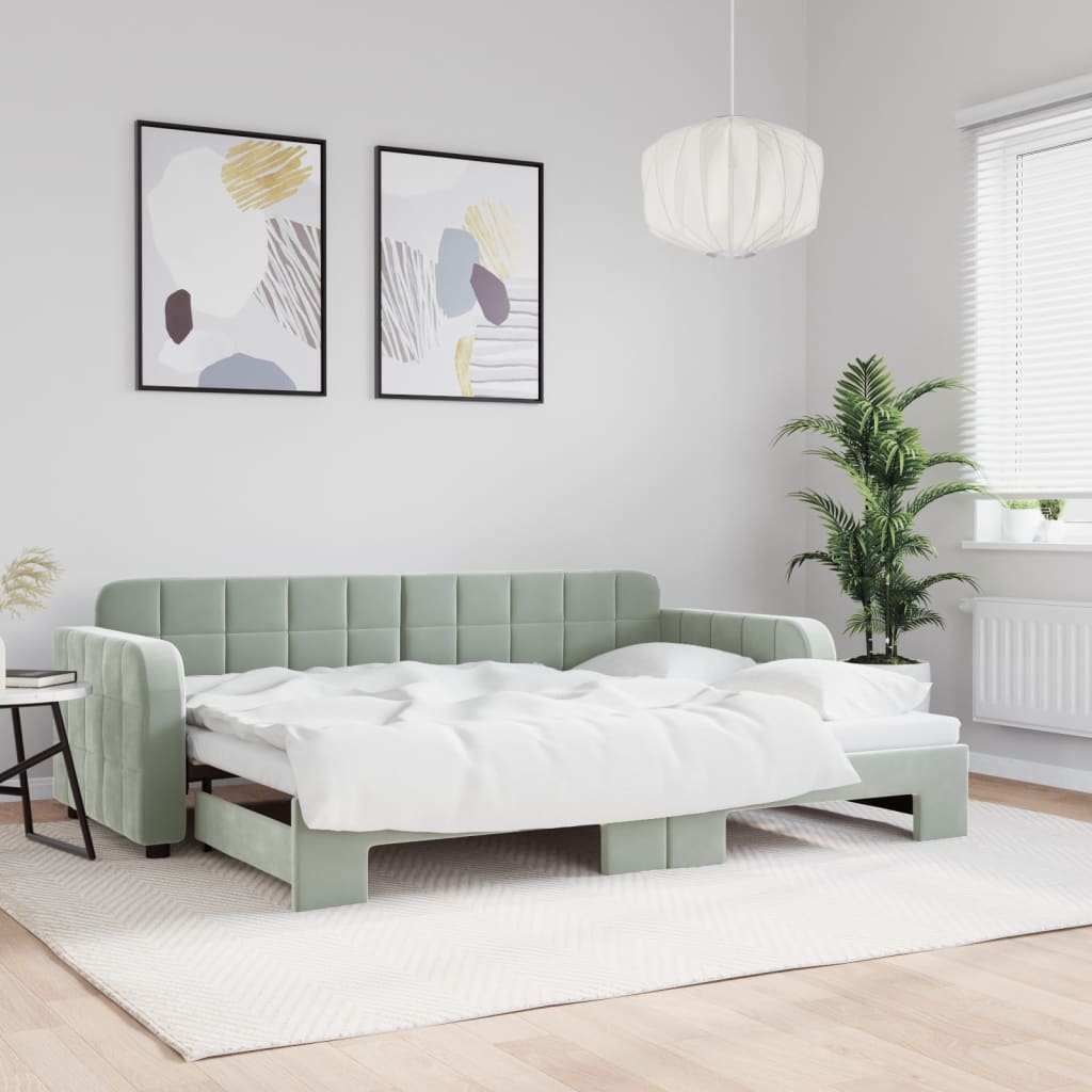 daybed med udtræk 80x200 cm velour lysegrå
