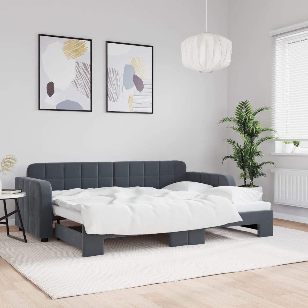 Daybed Velour Mørkegrå - med udtræk / 80 x 200 cm