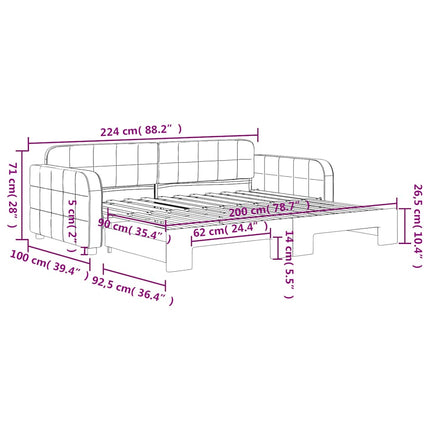 daybed med udtræk 90x200 cm velour mørkegrøn