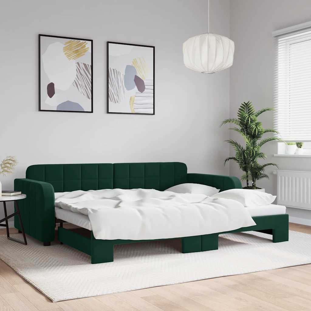 daybed med udtræk 90x200 cm velour mørkegrøn