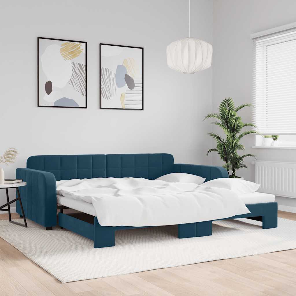 daybed med udtræk 100x200 cm velour blå