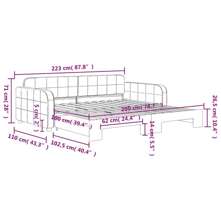 daybed med udtræk 100x200 cm velour lysegrå
