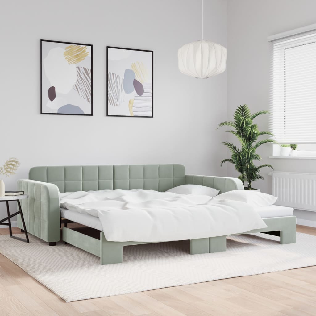 daybed med udtræk 100x200 cm velour lysegrå billede