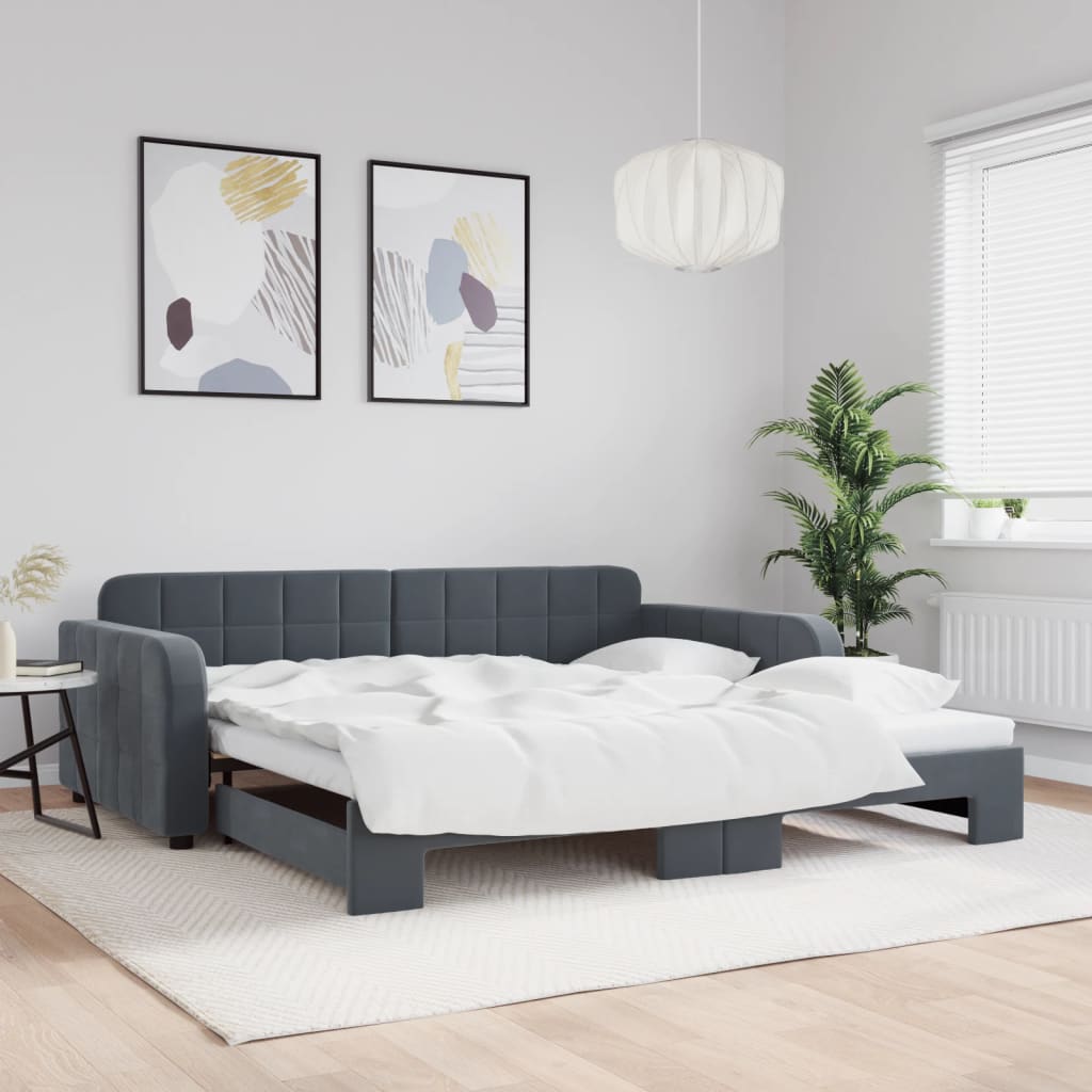 daybed med udtræk 100x200 cm velour mørkegrå billede