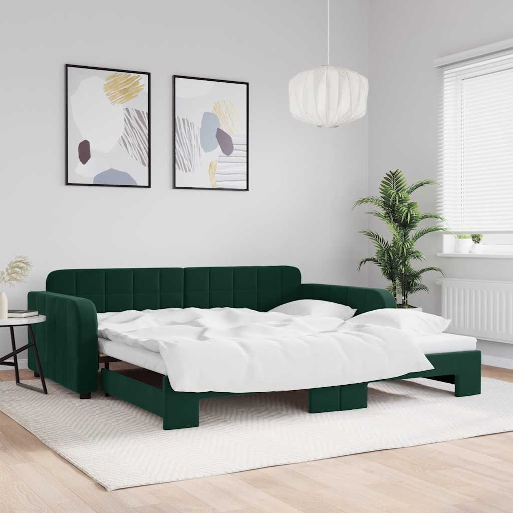 daybed med udtræk 100x200 cm velour mørkegrøn