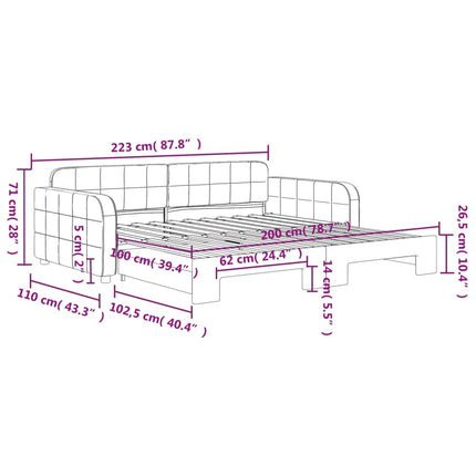 daybed med udtræk 100x200 cm velour lyserød