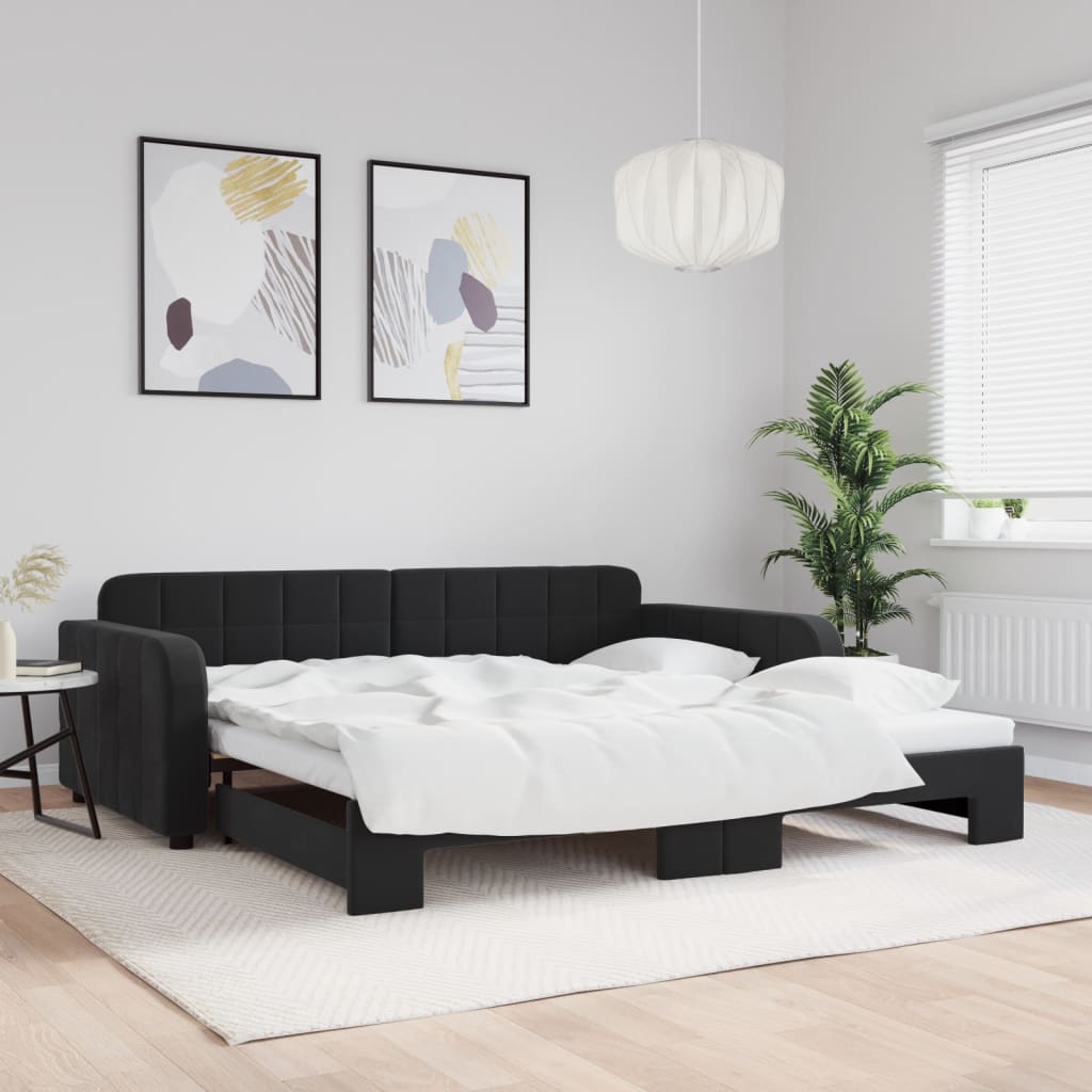 daybed med udtræk 100x200 cm velour sort