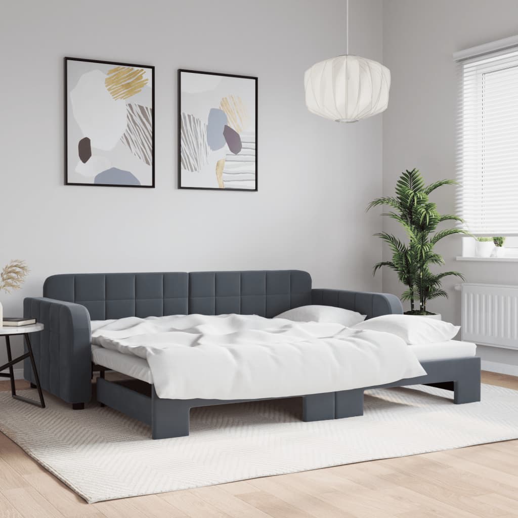 daybed med udtræk 90x190 cm velour mørkegrå billede