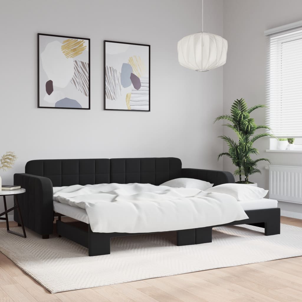 Daybed Velour Sort - med udtræk / 90 x 190 cm