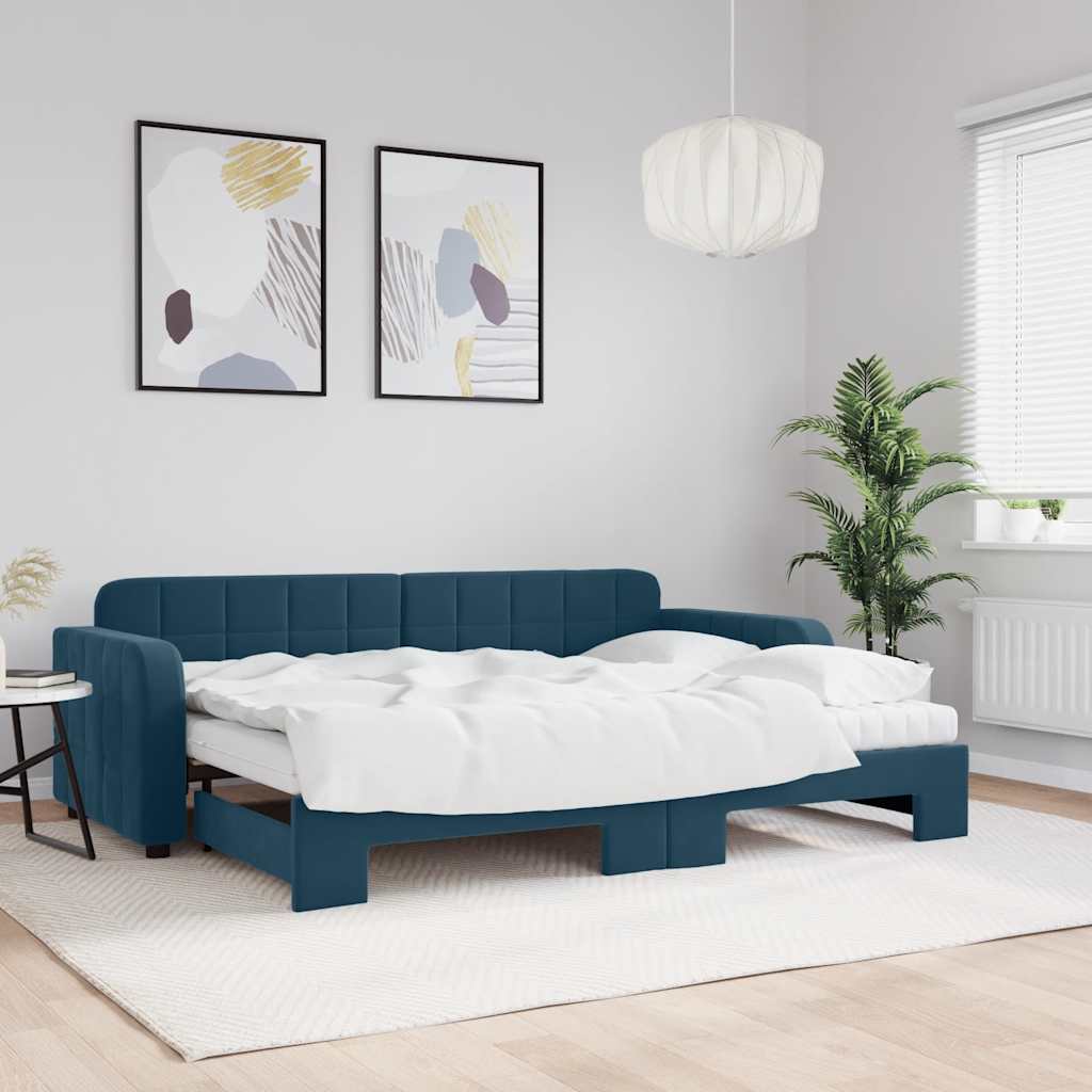 daybed med udtræk og madras 80x200 cm velour blå
