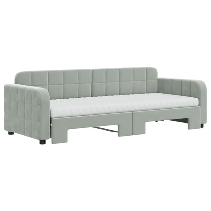 daybed med udtræk og madras 80x200 cm velour lysegrå