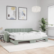 daybed med udtræk og madras 80x200 cm velour lysegrå