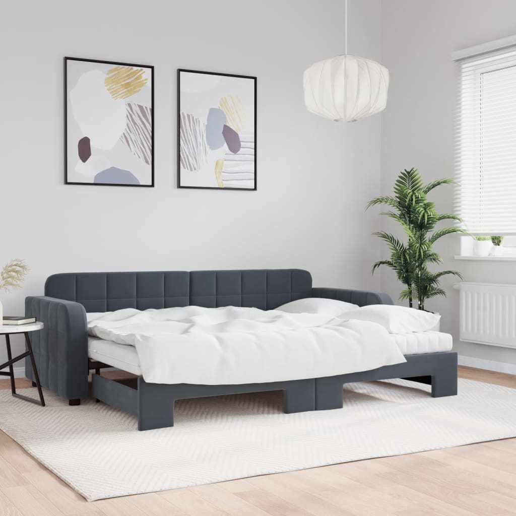 daybed med udtræk og madras 80x200 cm velour mørkegrå