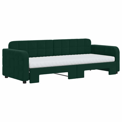 daybed med udtræk og madras 80x200 cm velour mørkegrøn