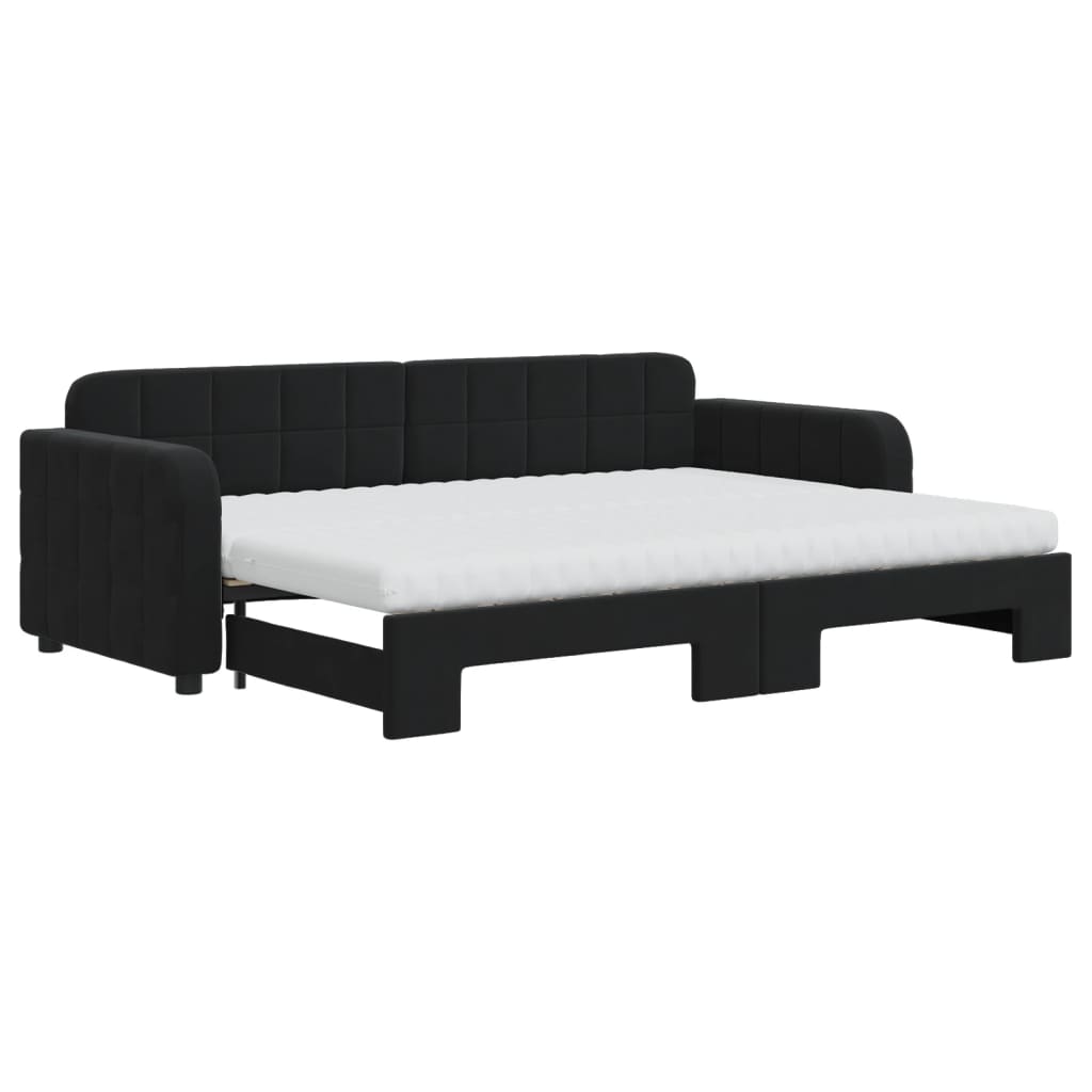 daybed med udtræk og madras 80x200 cm velour sort