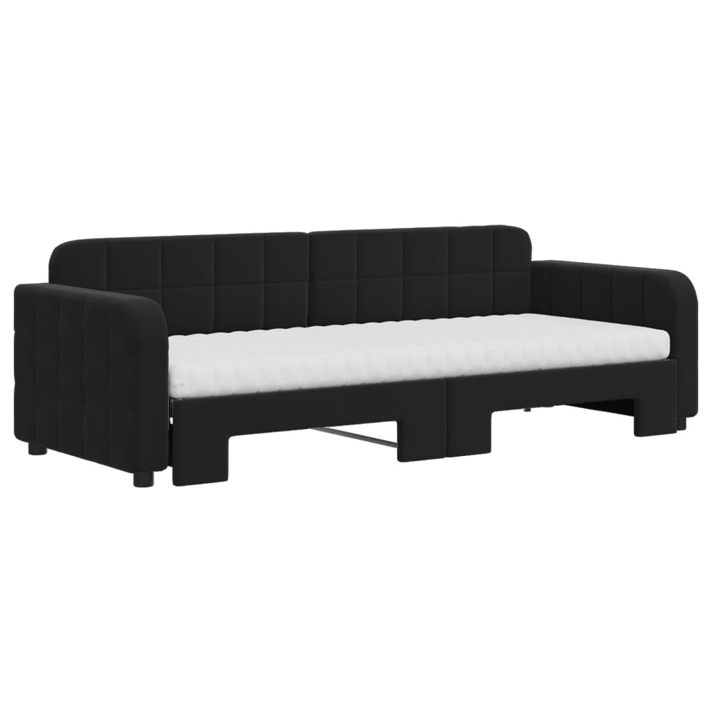 daybed med udtræk og madras 80x200 cm velour sort