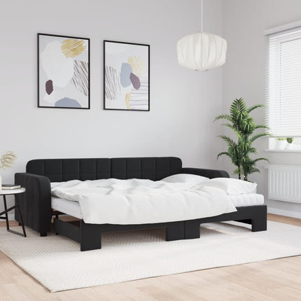 daybed med udtræk og madras 80x200 cm velour sort
