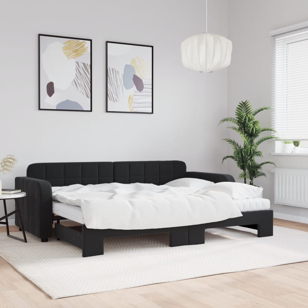 daybed med udtræk og madras 80x200 cm velour sort