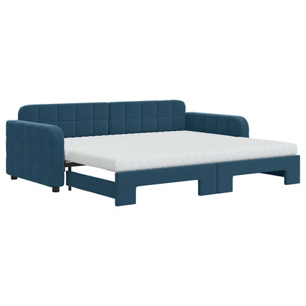 daybed med udtræk og madras 90x200 cm velour blå