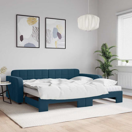 daybed med udtræk og madras 90x200 cm velour blå