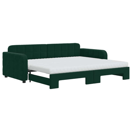 daybed med udtræk og madras 90x200 cm velour mørkegrøn