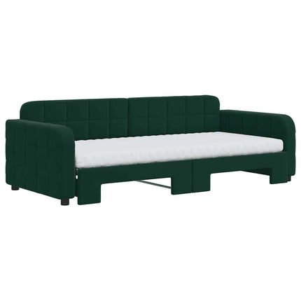daybed med udtræk og madras 90x200 cm velour mørkegrøn