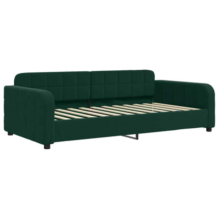 daybed med udtræk og madras 90x200 cm velour mørkegrøn