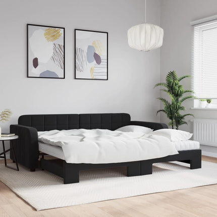 daybed med udtræk og madras 90x200 cm velour sort