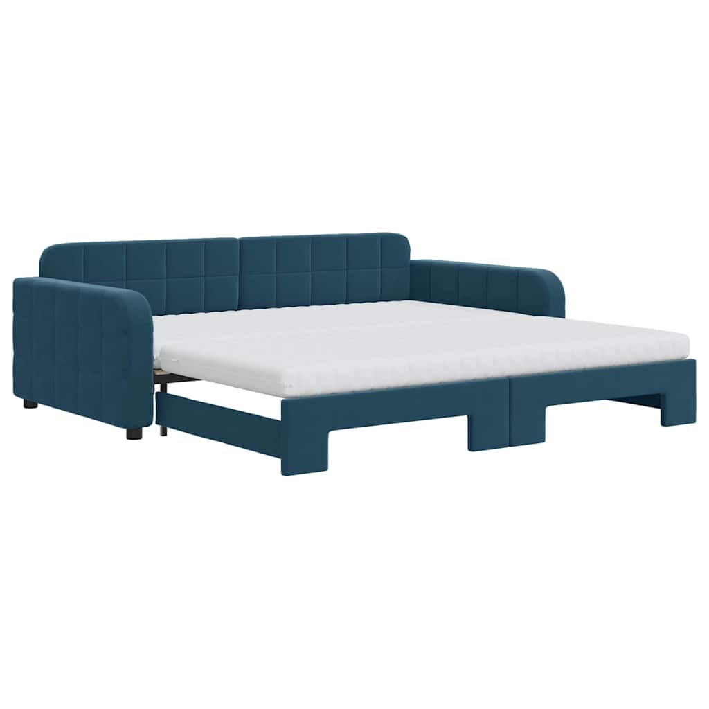 daybed med udtræk og madras 100x200 cm velour blå
