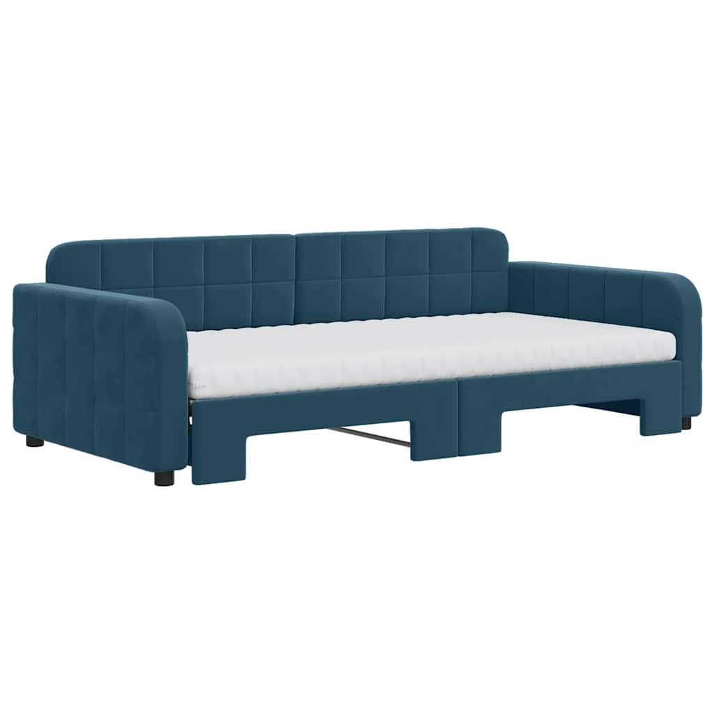 daybed med udtræk og madras 100x200 cm velour blå