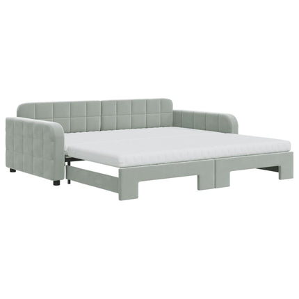 daybed med udtræk og madras 100x200 cm velour lysegrå