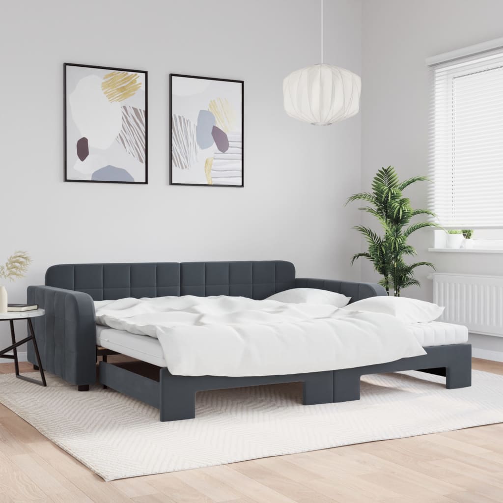 daybed med udtræk og madras 100x200 cm velour mørkegrå billede