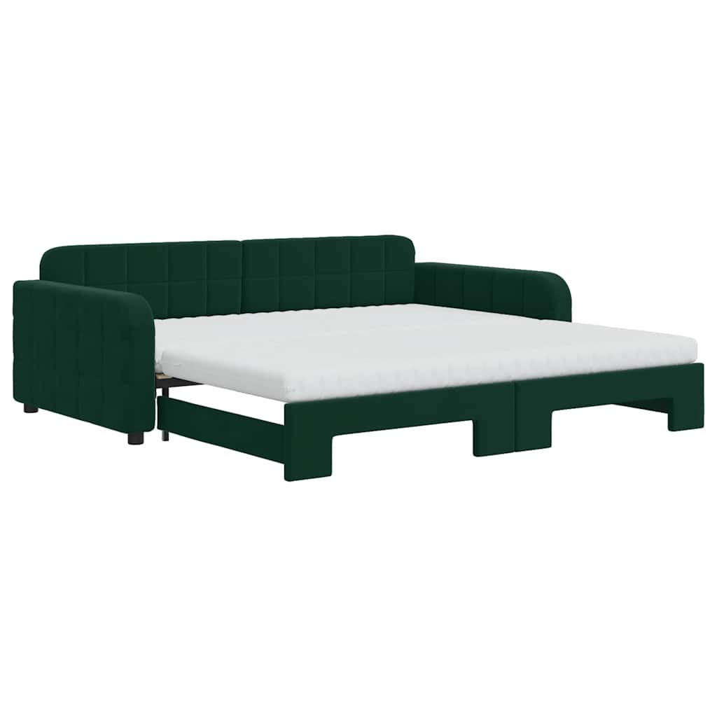 daybed med udtræk og madras 100x200 cm velour mørkegrøn