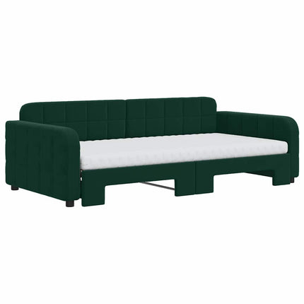 daybed med udtræk og madras 100x200 cm velour mørkegrøn