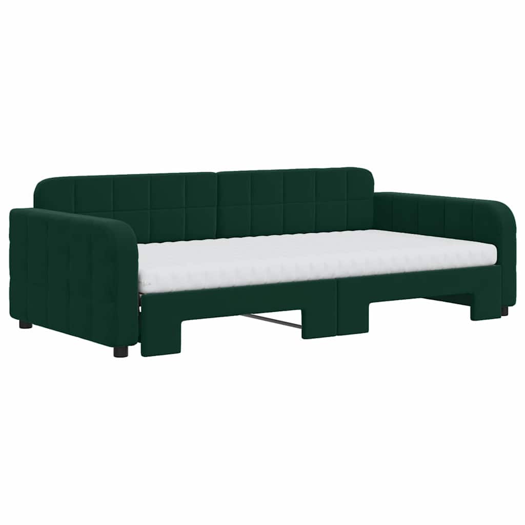 daybed med udtræk og madras 100x200 cm velour mørkegrøn