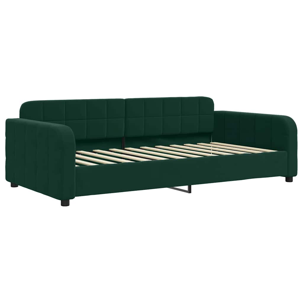 daybed med udtræk og madras 100x200 cm velour mørkegrøn