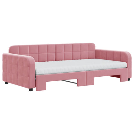 daybed med udtræk og madras 100x200 cm velour lyserød