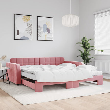 daybed med udtræk og madras 100x200 cm velour lyserød