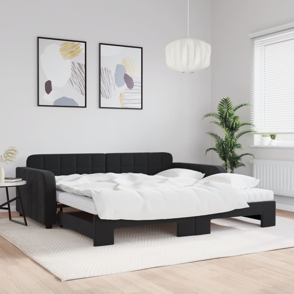Daybed Velour Sort - med udtræk og madras / 100 x 200 cm