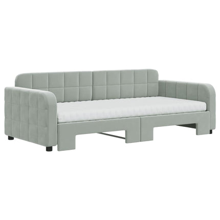 daybed med udtræk og madras 90x190 cm velour lysegrå