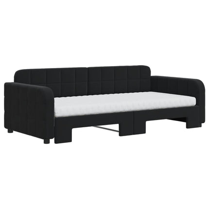 daybed med udtræk og madras 90x190 cm velour sort