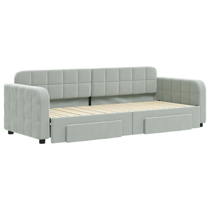 daybed med udtræk og skuffer 80x200 cm velour lysegrå