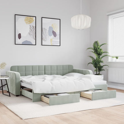 daybed med udtræk og skuffer 80x200 cm velour lysegrå