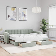 daybed med udtræk og skuffer 80x200 cm velour lysegrå