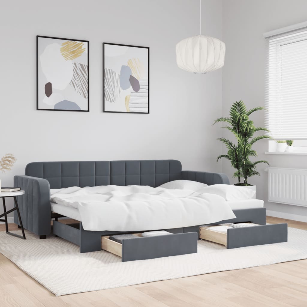 daybed med udtræk og skuffer 80x200 cm velour mørkegrå