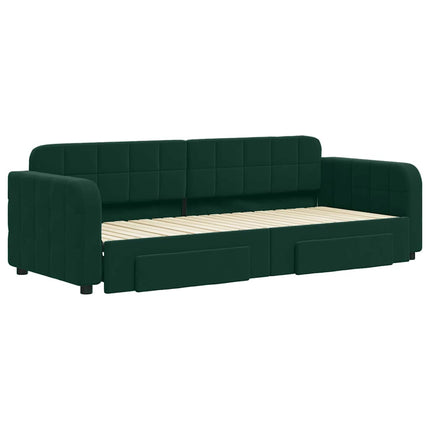 daybed med udtræk og skuffer 80x200 cm velour mørkegrøn