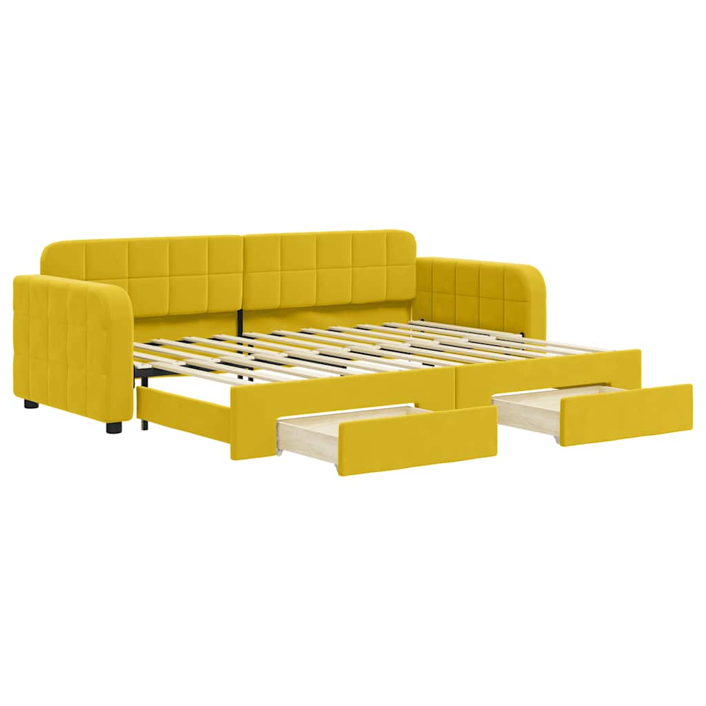 daybed med udtræk og skuffer 80x200 cm velour gul