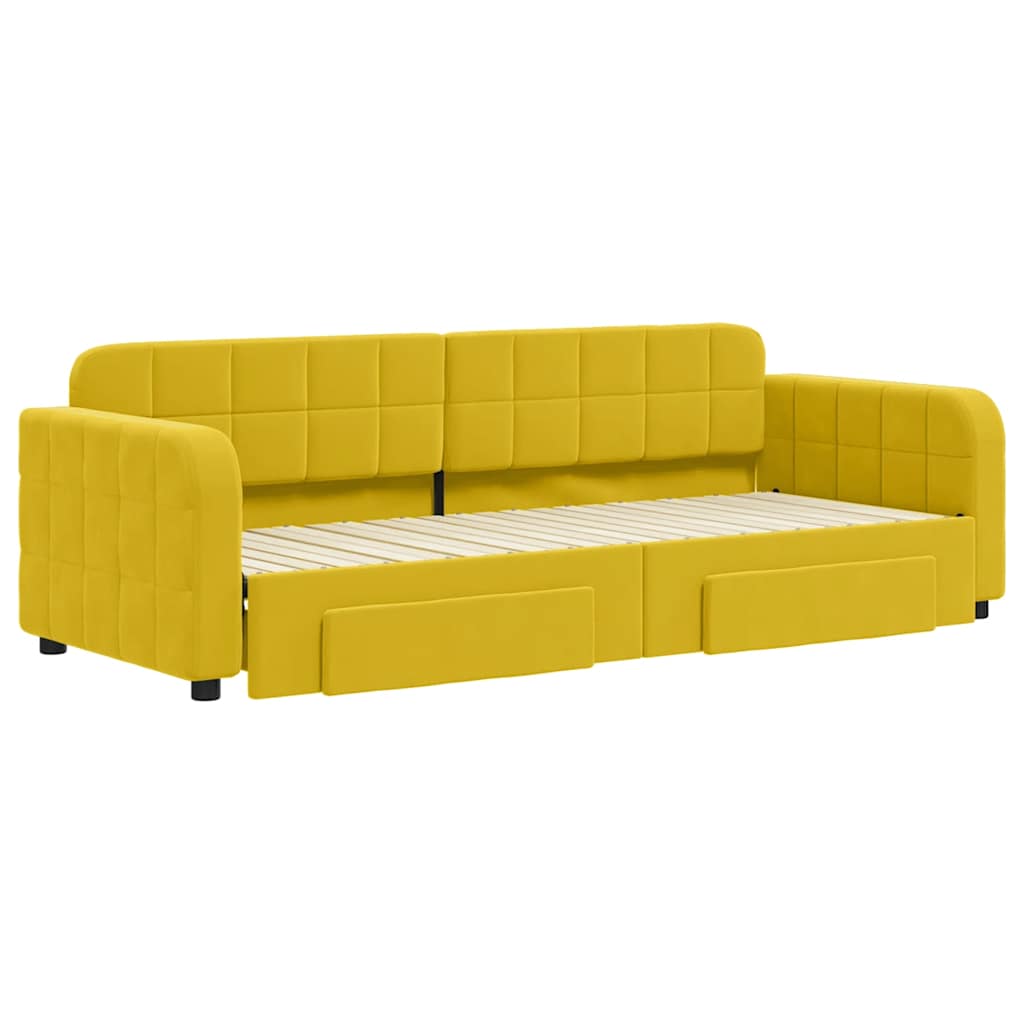 daybed med udtræk og skuffer 80x200 cm velour gul