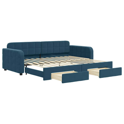 daybed med udtræk og skuffer 90x200 cm velour blå