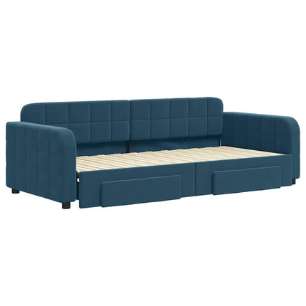 daybed med udtræk og skuffer 90x200 cm velour blå